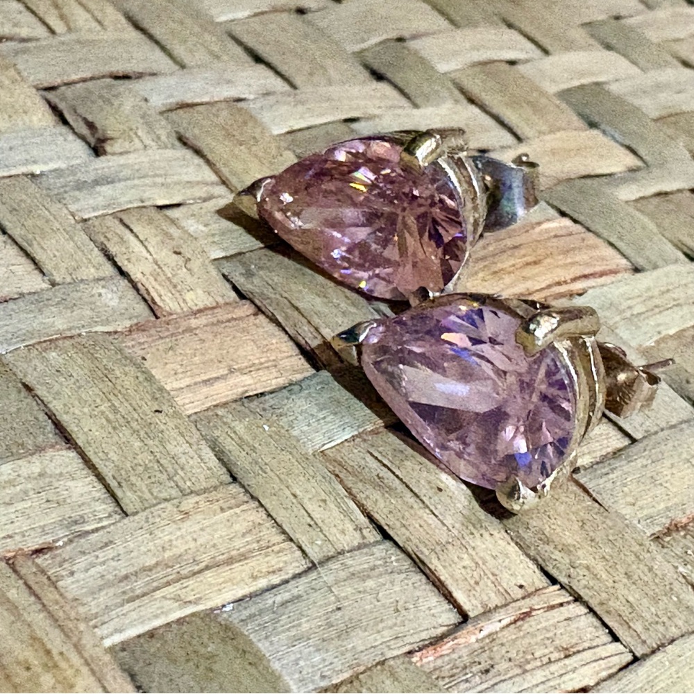 Gorgeous Teardrop Pink Sapphire Earrings in 10 K Gold.